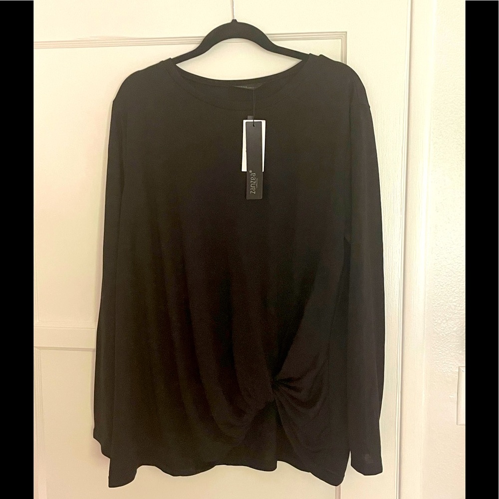 Black long sleeve shirt with knot detail
